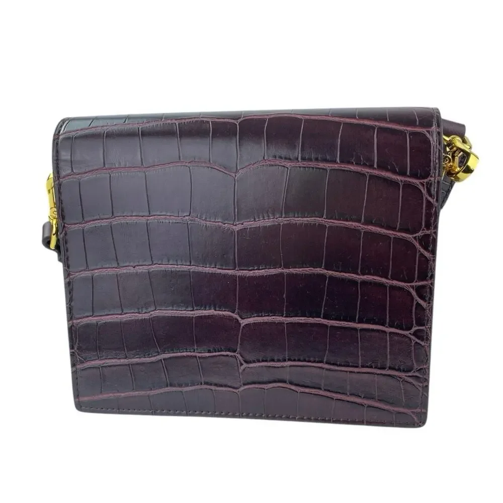 JW Pei Mini Flap Burgundy Red Croc Faux Leather Vegan Crossbody Bag Handbag